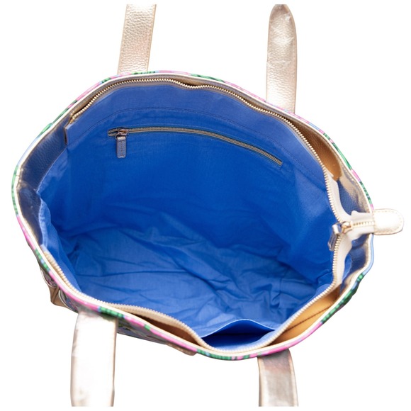 Lilly Pulitzer NEW Art Tote Bag "Sunrise Pink Safari" Floral Print Metallic Gold - Picture 2 of 2